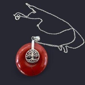 Red Jasper Tree of Life Pendant Silver Necklace